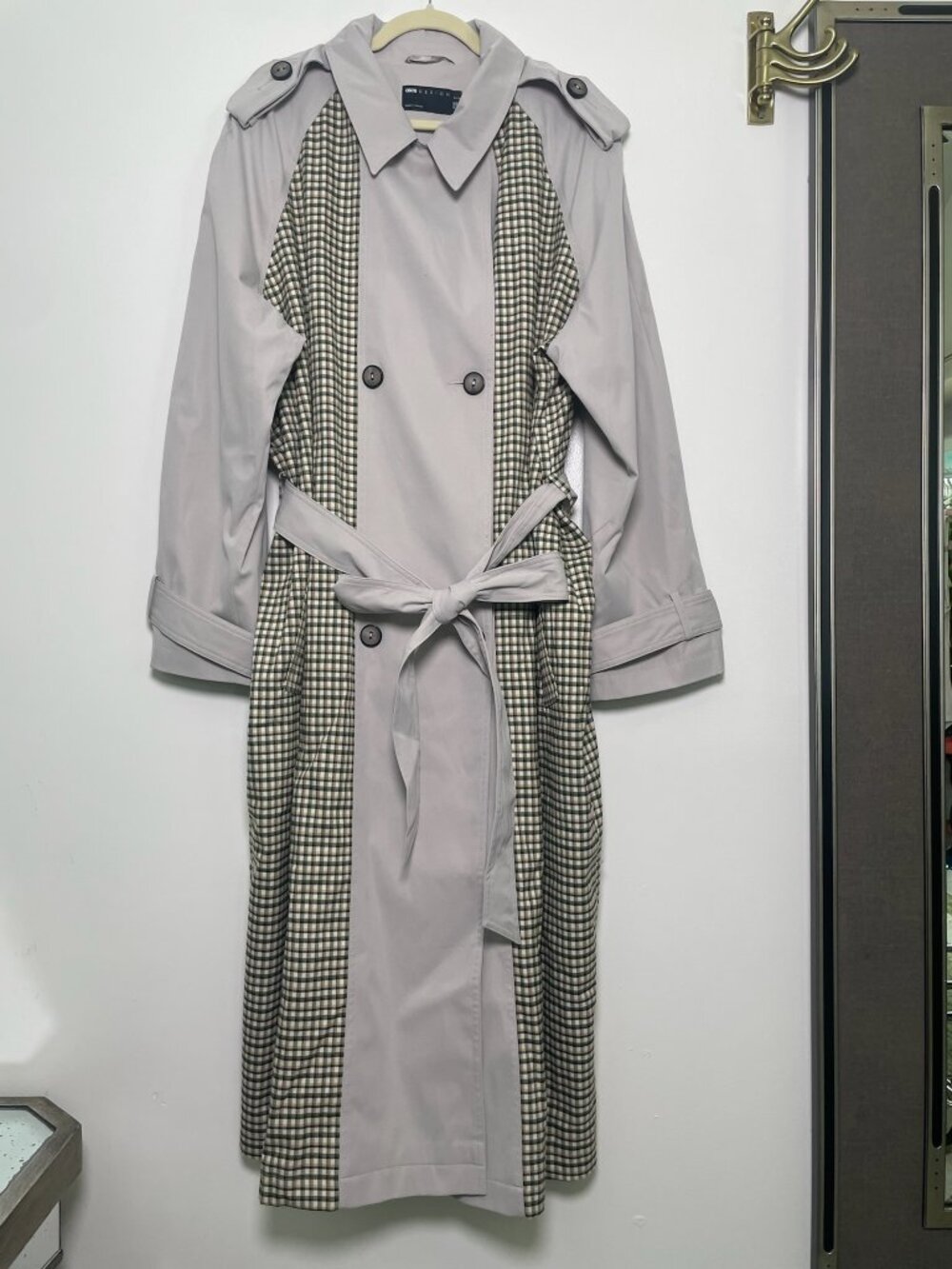 ASOS Design Curve Preppy Check Panel Trench Coat US 18 NWT